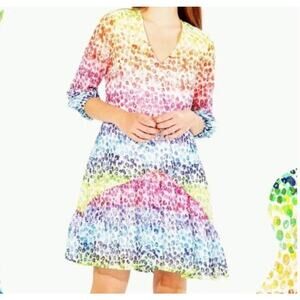 Vilagallo sz 42 rainbow tiered leopard animal print dress sz 10